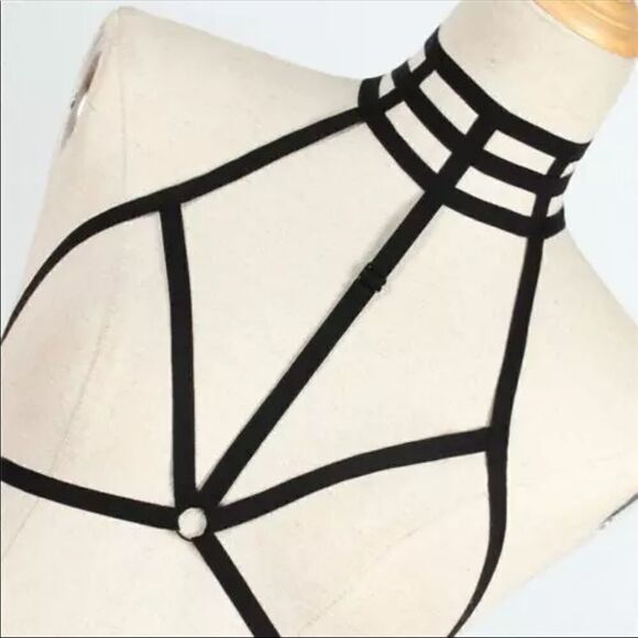 Cage harness open cup bralette bra lingerie NEW witchy gothic LARGE NWT sexy - Picture 3 of 10